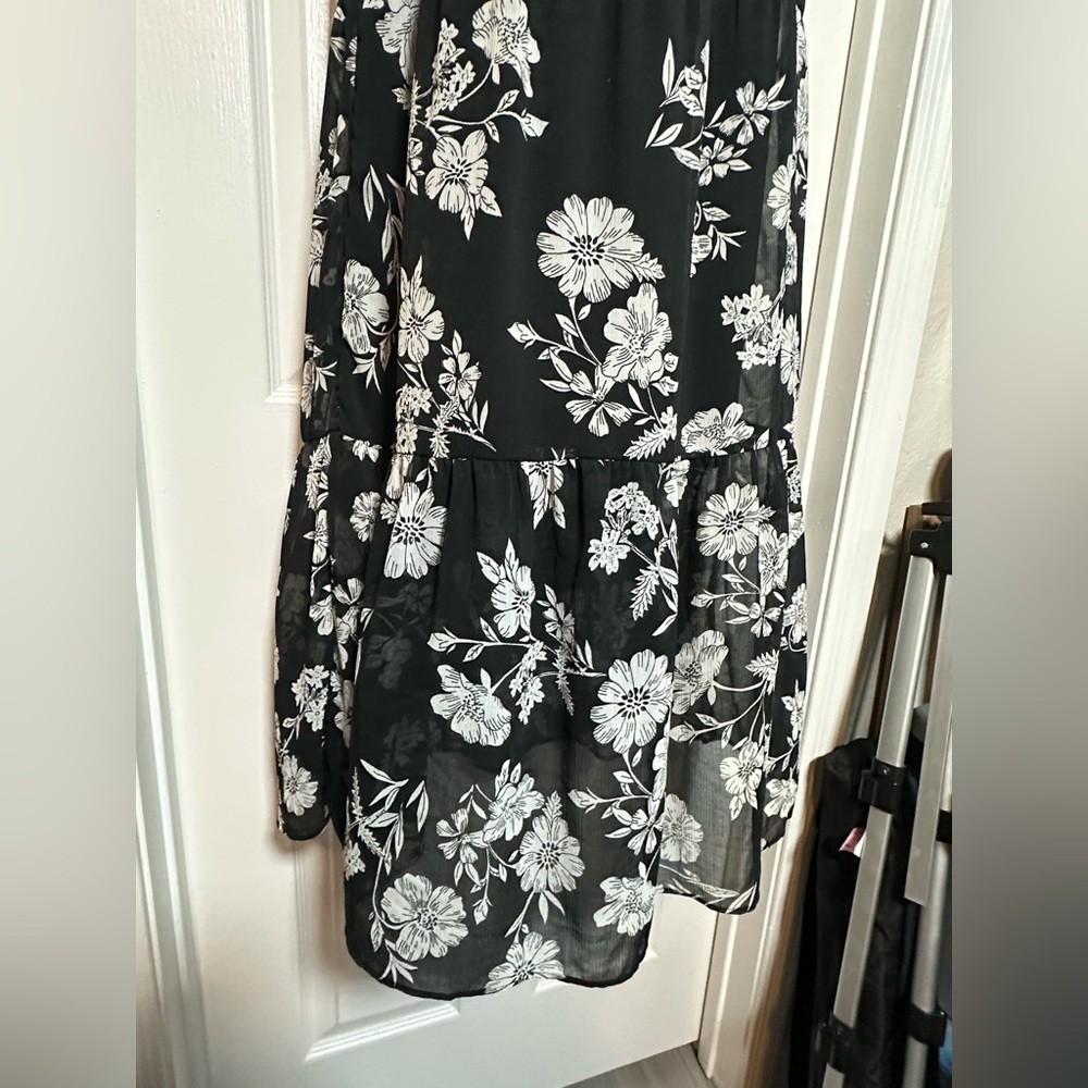 J. Crew Mercantile Black & White Floral Tiered Hem Tank Top Maxi Dress Size 6 - Picture 7 of 12